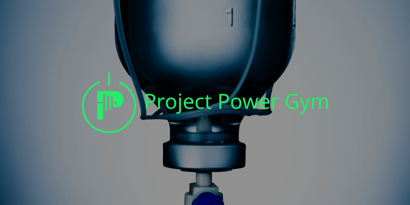 an iv bag with the project power gym logo overlaid
